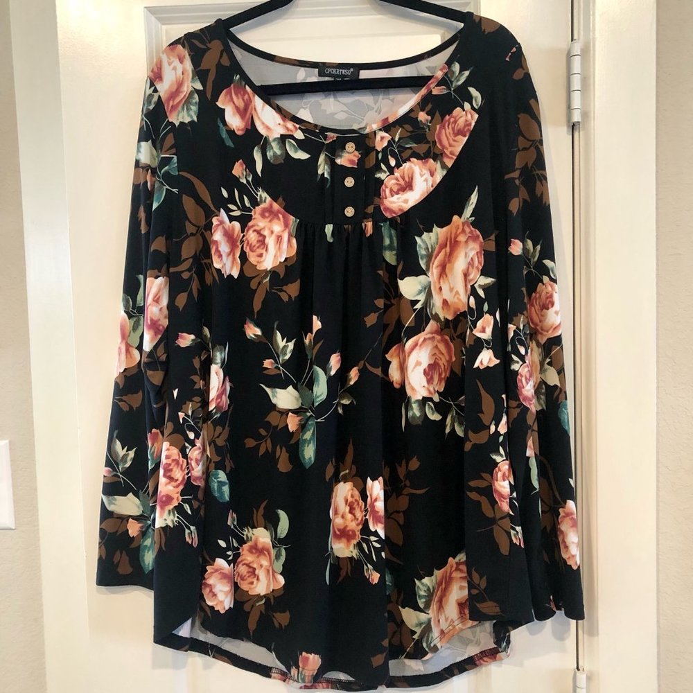 Black Floral Tunic 2X